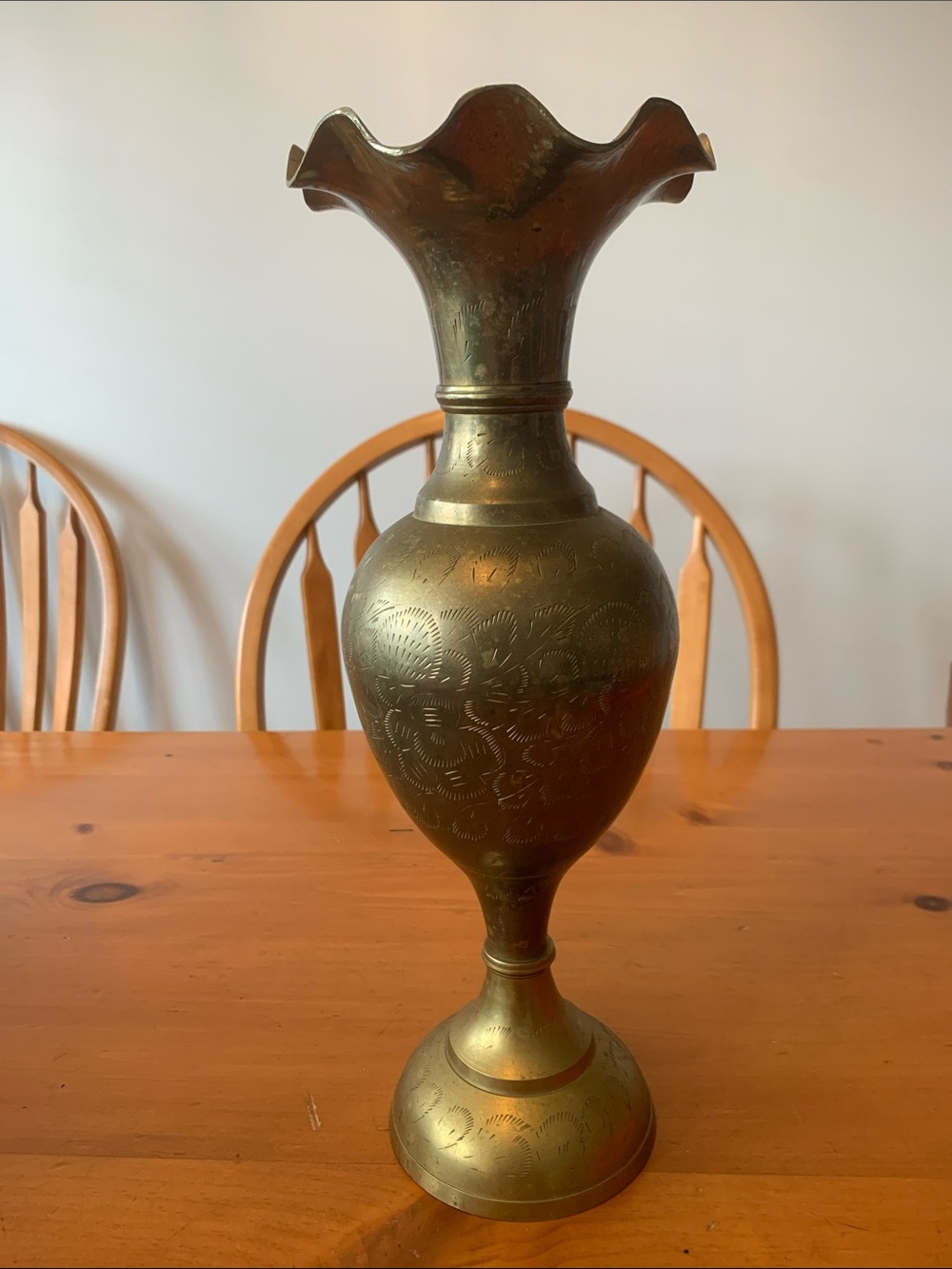Antique Brass Floral Etched Vase - Gold